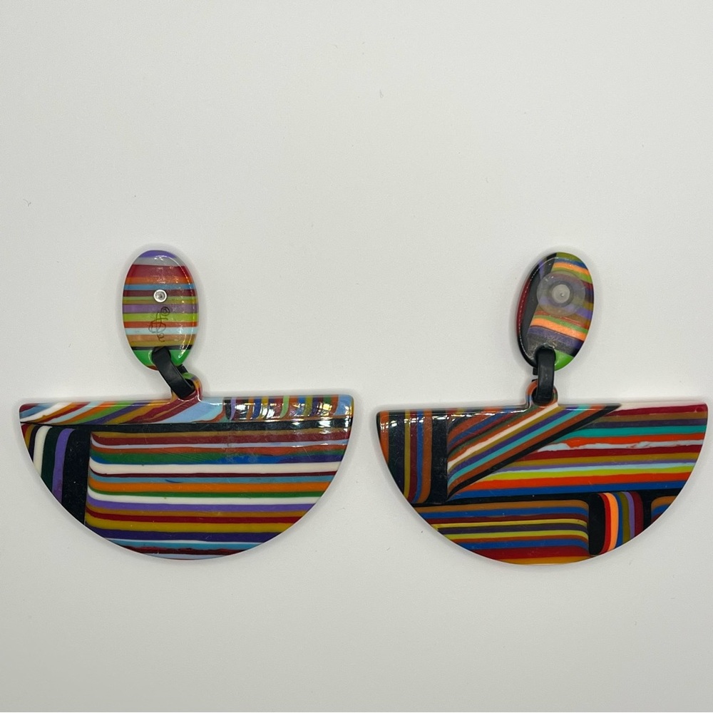 Carlos Sobral‎ Brazil Striped Resin Half Moon Bold Colorful Statement Earrings - Picture 6 of 7